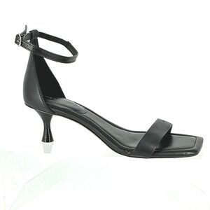 Vince Camuto Size 11 READ Vinkely Black Leather Ankle Strap Kitten Heel Sandals